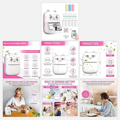 Bluetooth Mini Printer for Students | Inkless Wireless Thermal Printer (Black & White) | Portable Ink Free Printer